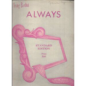 Always Sheet Music Standard Edition by Irving Berlin Vintage 1925 Piano & Voice